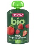 Био плодова закуска Plasmon - Пауч с ябълка и ягода, 6 м+, 100 g - 1t