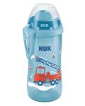 Чаша със сламка Nuk - Flexi Cup, 12м+, 300 ml, с пожарна, синя - 1t