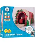Дървена играчка Bigjigs - Червен тухлен тунел с релса - 6t