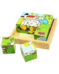 Дървени кубчета Bigjigs - Животните от фермата, 9 части  - 1t