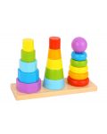 Дървена играчка за нанизане 3 в 1 Tooky Toy - Пирамиди - 1t
