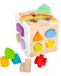 Дървен комплект за сортиране Small Foot - Куб с геометрични фигури, Дъга - 1t