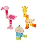Дървен детски пъзел Goki - Жираф, фламинго, октопод - 1t
