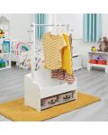 Дървена стойка за дрехи и етажерка Ginger Home - Сиво-бяла - 6t