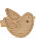 Дървена чиния с вакуум Miniland - Eco Friendly, Птичка - 1t