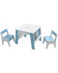 Детска дървена маса с 2 столчета и място за съхранение Ginger Home - Бяла със синьо - 1t