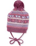 Детска плетена шапка с връзки Sterntaler - Със сърца, 49 cm, 12-18 месеца, тъмнорозова - 1t