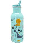 Детска бутилка със сламка Nerthus - Динозаври, 500 ml - 1t