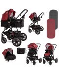 Детска комбинирана количка 3в1 Lorelli - Lora Set, червена - 1t