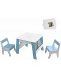 Детска дървена маса с 2 столчета и място за съхранение Ginger Home - Бяла със синьо - 2t