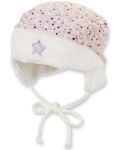 Детска шапка ушанка Sterntaler - 45 cm, 6-9 месеца, бяла с розово - 1t