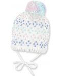 Детска плетена шапка с пискюл Sterntaler - 39 cm, 3-4 месеца, бяла - 1t