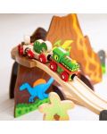 Детска дървена играчка Bigjigs - Динозавърски влаков комплект - 4t