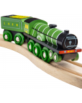 Детска дървена играчка Bigjigs - Парен локомотив, зелен - 3t