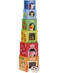 Детски комплект Lelin Toys - Картонени кубчета с дървени животни - 2t