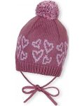 Детска зимна шапка с пискюл Sterntaler - На сърца, 41 cm, 4-5 месеца, розова - 1t