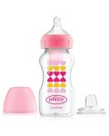 Dr.Brown's Преходно шише Wide-Neck Options+ Pink Hearts 270ml - 1t