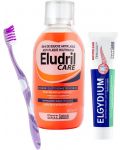 Elgydium & Eludril Комплект - Успокояваща паста и Антиплакова вода, 75 + 500 ml + Четка за зъби, Soft - 1t