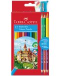 Комплект цветни моливи Faber-Castell - Замък, 12+6 цвята + острилка - 1t