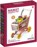 Игрален комплект Market - Количка за пазаруване с продукти, 56 части, розова - 2t