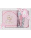 Комплект бебешка хавлия с гребен и четка Interbaby - Love you Pink, 100 x 100 cm - 1t