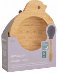 Комплект дървена купичка с вакуум и лъжичка Miniland - Eco Friendly, Птичка - 3t