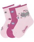 Комплект детски чорапи Sterntaler - С коте, 19/22 размер, 12-24 месеца, 3 чифта, розови - 1t