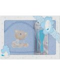 Комплект бебешка хавлия с гребен и четка Interbaby - Love you Blue, 100 x 100 cm - 1t