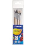 Комплект обли и плоски четки за рисуване Pelikan Starter – 5 броя - 1t