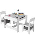 Комплект детска двустранна маса с черна дъска и 2 столчета Ginger Home - Бяло-сиво - 5t