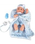 Кукла-бебе Moni - Със синьо одеялце и аксесоари, 36 cm - 1t