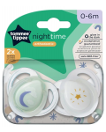 Ортодонтични  залъгалки Tommee Tippee - Night Time, 0-6 м, 2 броя, звезда/луна - 7t