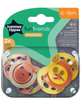 Ортодонтични залъгалки Tommee Tippee - Fun Friends, 6-18 м, 2 броя, оранжева и жълта - 6t