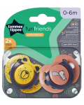 Ортодонтични залъгалки Tommee Tippee - Fun Friends, 0-6 м, 2 броя, жълта и розова - 6t