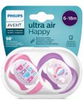 Ортодонтични залъгалки Philips Avent - Ultra Air Happy, 6-18 месеца, 2 броя, за момиче, надпис/балон - 4t