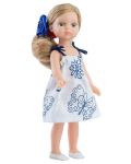 Кукла Paola Reina Mini Amigas - Валерия, с бяла рокля със сини мотиви, 21 cm - 1t