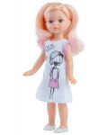 Кукла Paola Reina Mini Amigas - Елена, с бяла рокля с рисунка на момиче, 21 cm - 1t