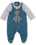 Памучен бебешки комплект Sterntaler - Лео, 56 cm, 3-4 месеца, синьо-сив - 1t