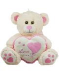 Плюшена играчка Амек Тойс - Мече екрю със сърце с розов кант, 45 cm - 1t