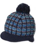 Плетена шапка с пискюл и козирка Sterntaler - 57 cm, 8+ години, синьо-черна - 1t
