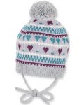 Плетена детска шапка Sterntaler - На сърца, 47 cm, 9-12 месеца, сива - 1t