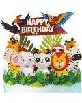 Поздравителна картичка Kiriori Pop-up - Торта с животни - 3t