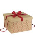 Подаръчна кутия Giftpack - Златиста с червено, с панделка и дръжки, 34 x 34 x 20 cm - 1t
