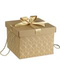 Подаръчна кутия Giftpack - Златиста, с панделка и дръжки, 27 х 27 х 20 cm - 1t