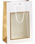 Подаръчна торбичка Giftpack - 20 x 10 x 29 cm, бяло и мед, с PVC прозорец - 1t
