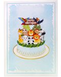 Поздравителна картичка Kiriori Pop-up - Торта с животни - 1t