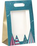 Подаръчна торбичка Giftpack - Bonnes Fêtes, 20 x 10 x 29 cm, топъл печат, с PVC прозорец и самозалепваща се лента - 1t