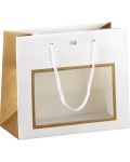 Подаръчна торбичка Giftpack - 20 x 10 x 17 cm, бяло и мед, с PVC прозорец - 1t