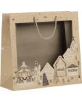 Подаръчна торбичка Giftpack - Bonnes Fêtes, 35 x 13 x 33 cm, крафт, бяло и черно с PVC прозорец - 1t