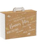 Подаръчна кутия Giftpack - Bonnes Fêtes, крафт и бяло, 34.2 x 25 x 11.5 cm - 1t